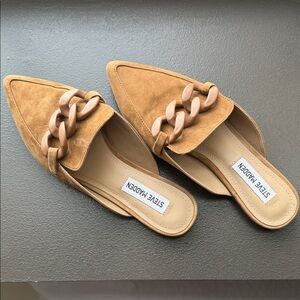 Steve Madden Fleur Suede Chain Mules Neutral Camel Brown Leather | Size 7